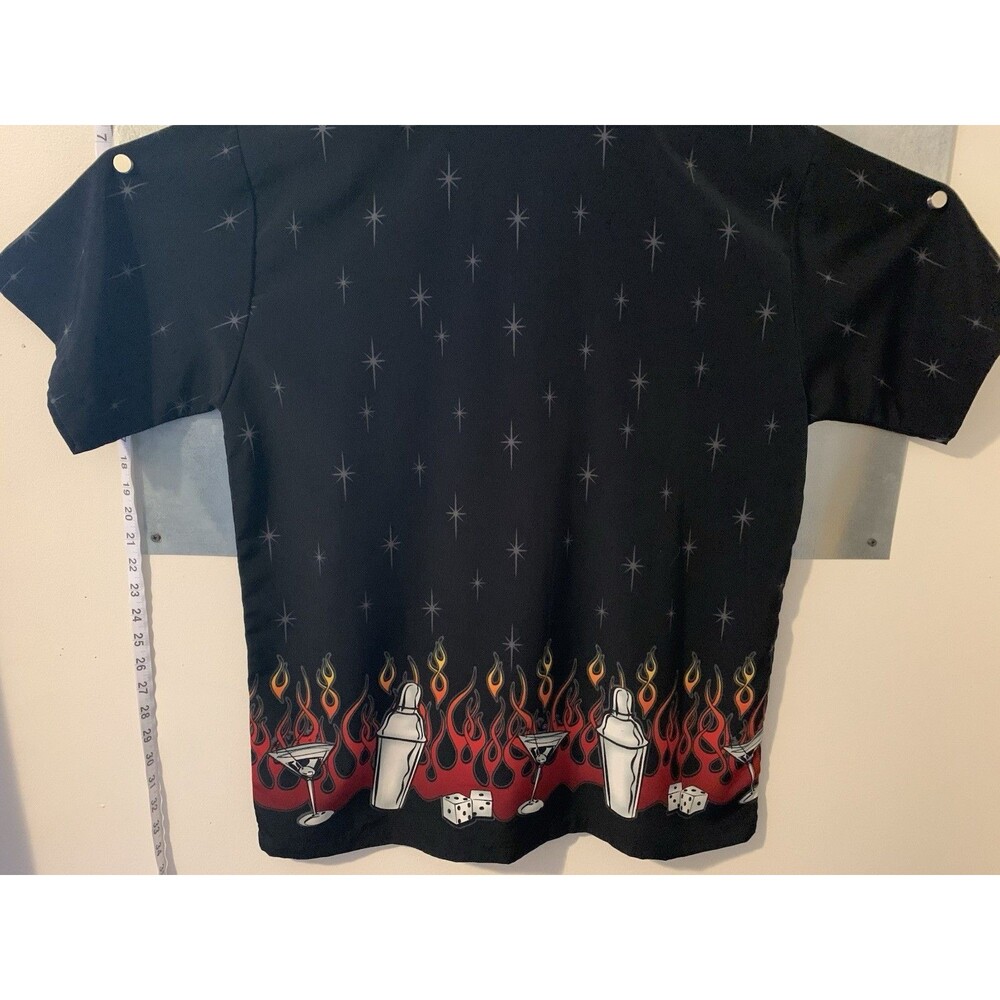 Vegas Party Shirt Black Flames Dice Martini Y2K  Cocktail Shaker VTG MT:2  M